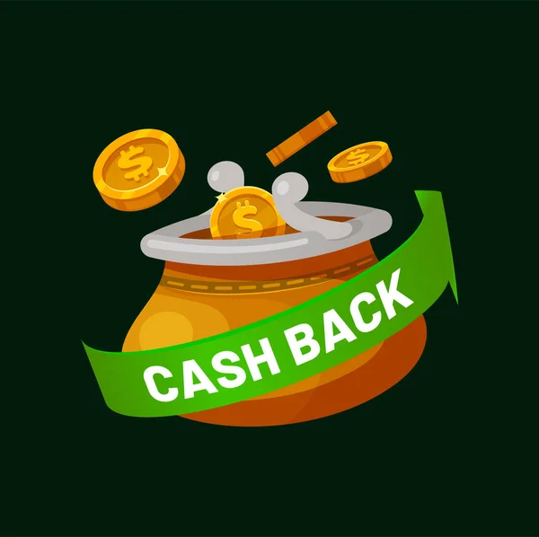 Cashback Bônus Saco Dinheiro Lucro Moedas Ouro Assinatura Programa Fidelidade — Vetor de Stock