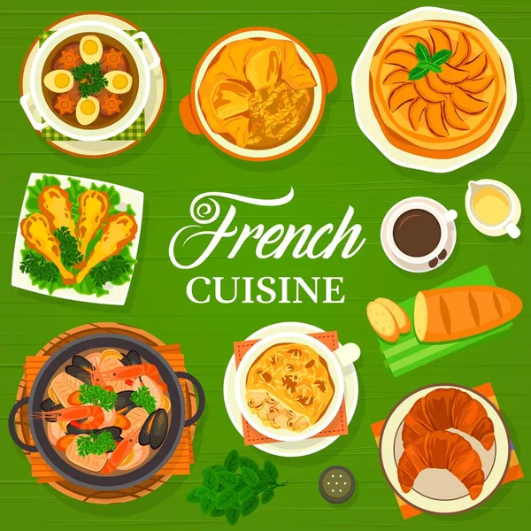 Menu Masakan Prancis Mencakup Makanan Restoran Hidangan Tradisional Makanan Gourmet - Stok Vektor