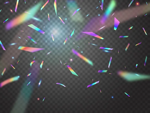 Holographique Paillettes Confettis Chute Avec Lumière Bokeh Confettis Fête Paillettes — Image vectorielle