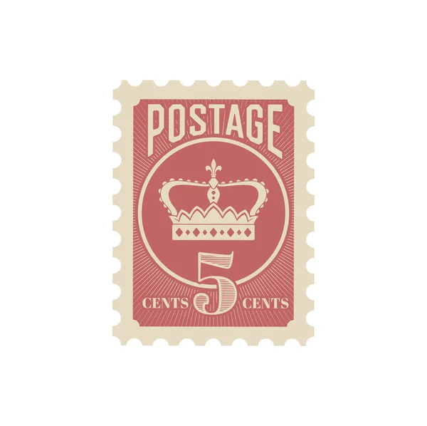 Cartão Postal Antigo Carimbo Postal Retrô Correio Vintage Com Coroa — Vetor de Stock