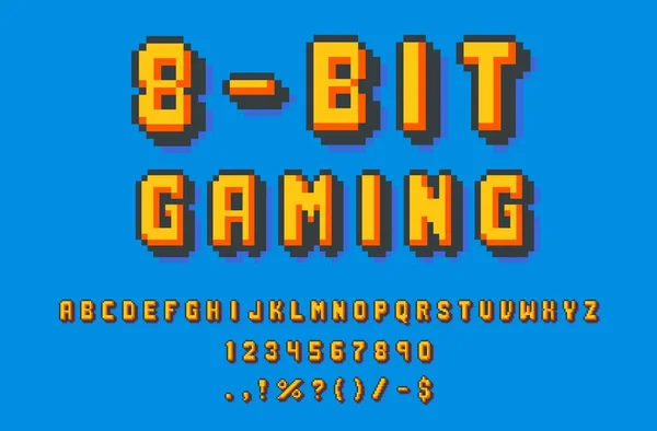 Type Police Bits Pixel Alphabet Police Jeu Lettres Chiffres Vectoriels — Image vectorielle