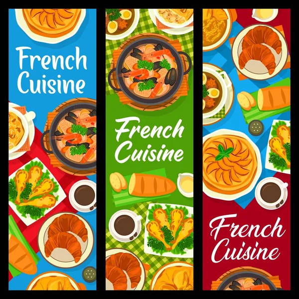 Cocina Francesa Platos Banderas Con Comida Restaurante Platos Gourmet Francia — Vector de stock