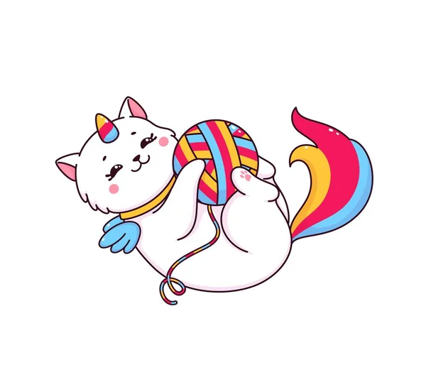 Cartoon Cute Caticorn Character Clew Vector Unicorn Cat Cute Kitty — Stock Vector