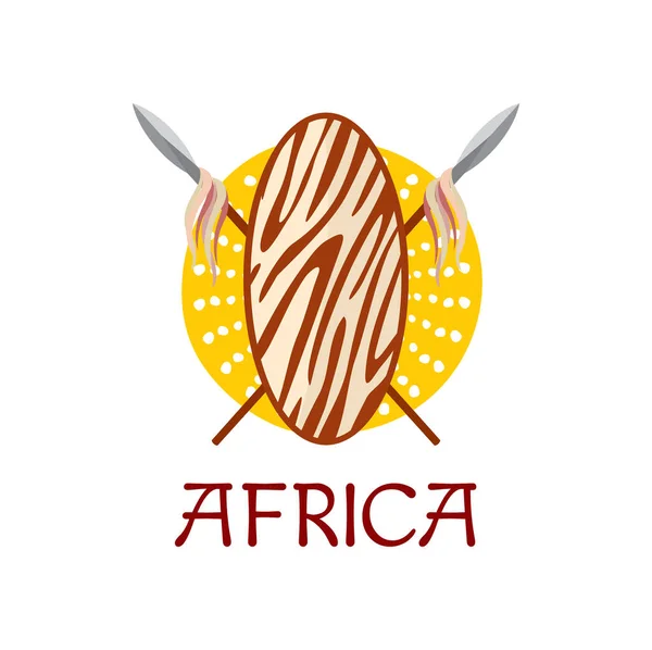 Icona Dell Africa Scudo Della Tribù Lance Incrociate Tanzania Viaggi — Vettoriale Stock