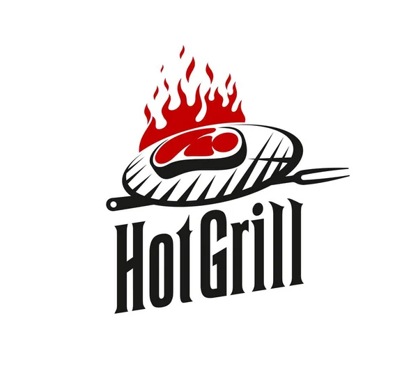 Grill Ikona Grilla Restauracji Grill Stek Bar Lub Stek Menu — Wektor stockowy