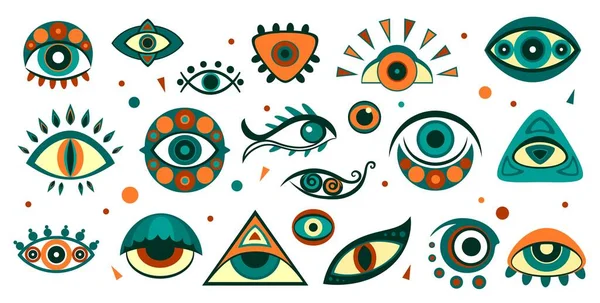 Olhos Bruxaria Mágica Símbolos Místicos Mágicos Ícones Amuletos Esotéricos Espirituais — Vetor de Stock