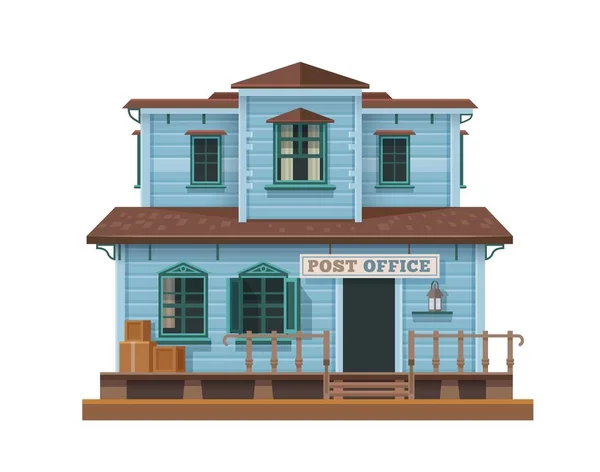 Western Wild West Post Office Texas Town Building Vector Cartoon — Stock Vector