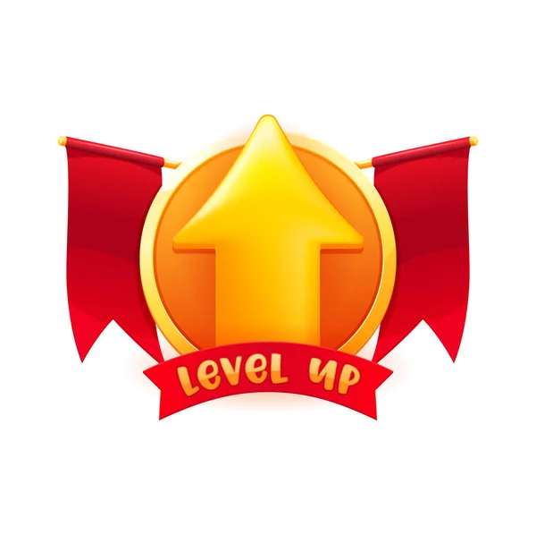 Game Level Badge Win Icon Vector Golden Arrow Shiny Coin — Stock Vector