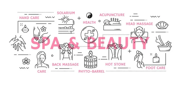 Spa Belleza Iconos Del Cuidado Piel Salón Belleza Mujer Acupuntura — Vector de stock