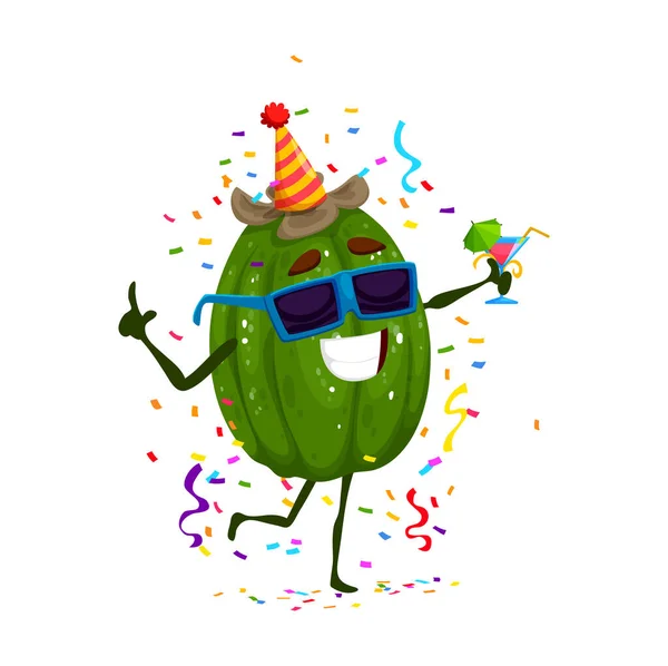 Cartone Animato Simpatico Personaggio Kiwi Frutta Sulla Festa Compleanno Festa — Vettoriale Stock