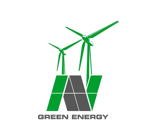 Turbin Angin Dan Simbol Panel Surya Ikon Energi Bersih Hijau - Stok Vektor
