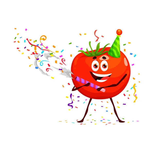 Κινούμενα Σχέδια Αστεία Ντομάτα Λαχανικών Χαρακτήρα Στα Γενέθλια Επετειακές Διακοπές — Διανυσματικό Αρχείο
