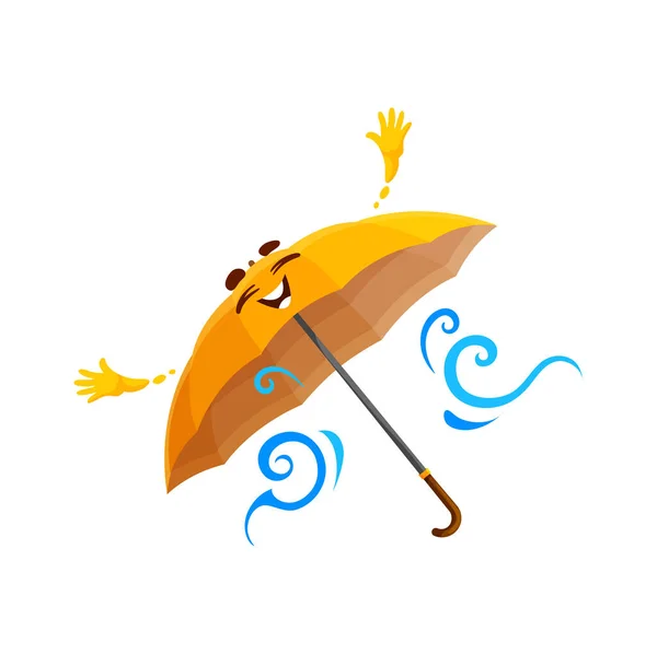 漫画の傘の文字 風吹きストリームに飛んで笑顔で魅力的なベクトルパラソルと肯定的な感情を放射する 気候と天気予報のための孤立したバンバーシュートの性格 — ストックベクタ