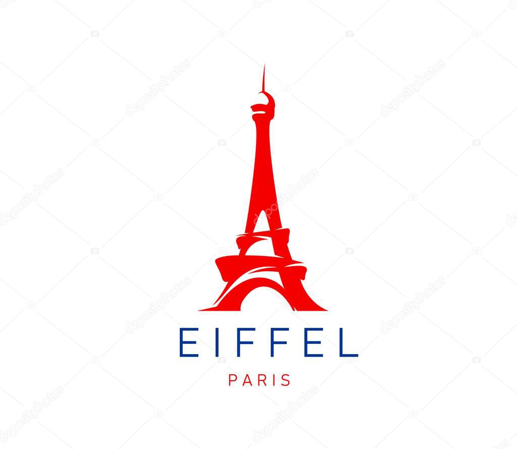 Paris Eiffel tower icon, France landmark symbol for travel and tourism, vector badge. Eiffel tower of Paris and French culture, travel attraction and sightseeing tour or company and fashion brand sign