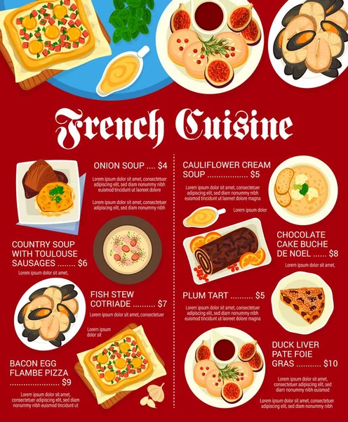 Γαλλική Κουζίνα Μενού Τρόφιμα Της Γαλλίας Γκουρμέ Δείπνο Και Πιάτα — Διανυσματικό Αρχείο