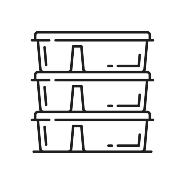 一套塑料食品容器与盖子隔离透明碗轮廓图标 病媒食品运送包 午餐盒模板 — 图库矢量图片