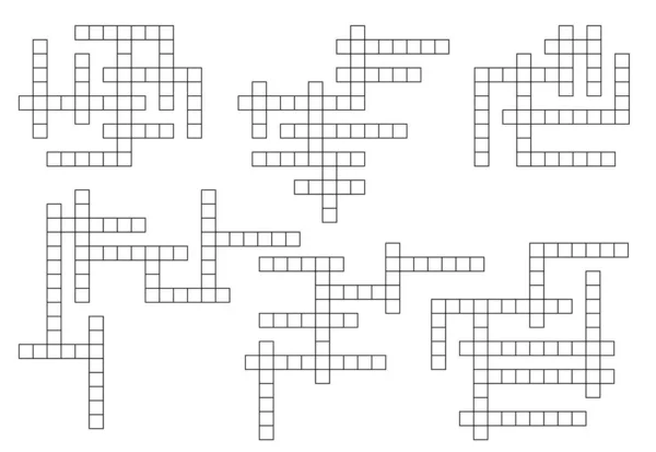 交叉字谜游戏网格 字谜测验向量模板与空白白色和黑色方块框 找一个文字游戏报纸上的填字游戏 脑筋急转弯 谜语和智力拼图 — 图库矢量图片
