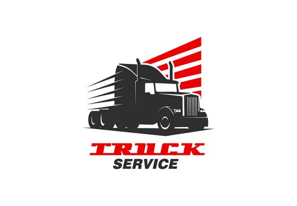 トラック重い貨物輸送サービスアイコン トラックの車のスペアパーツ店 修理ガレージステーションやサービス 貨物コンテナの配信会社のベクトル記号古典的なトラックと — ストックベクタ