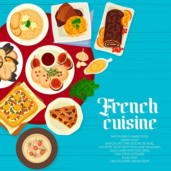 Fransız Mutfağı Menü Kapağı Fransa Yemekleri Restoran Yemekleri Vektör Posteri — Stok Vektör