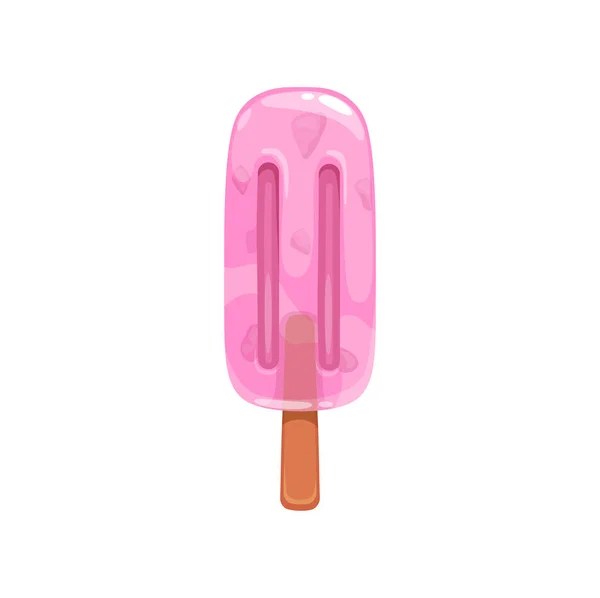 卡通冰棒冰淇淋 粉色冰棒 水果味的棒棒糖 用西瓜或草莓冻果汁 糖果或山楂 木棍果冻制成的病媒夏季甜点食品 — 图库矢量图片