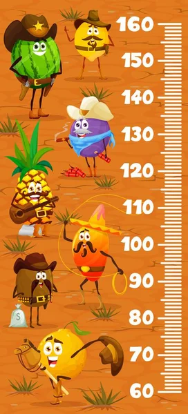 Kids Height Chart Ruler Cartoon Fruit Cowboy Ranger Sheriff Robber — Stock Vector