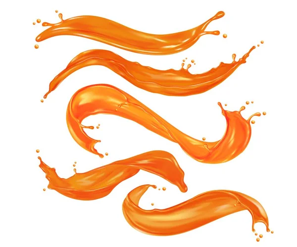 Caramel Sauce Syrup Wave Splash Swirl Flow Drops Realistic Vector — Stock Vector