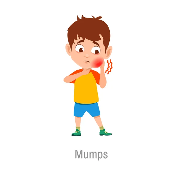 Mumps Kinderkrankheit Isolierter Vektor Kranker Junge Mit Schmerzhaften Schwellungen Der — Stockvektor