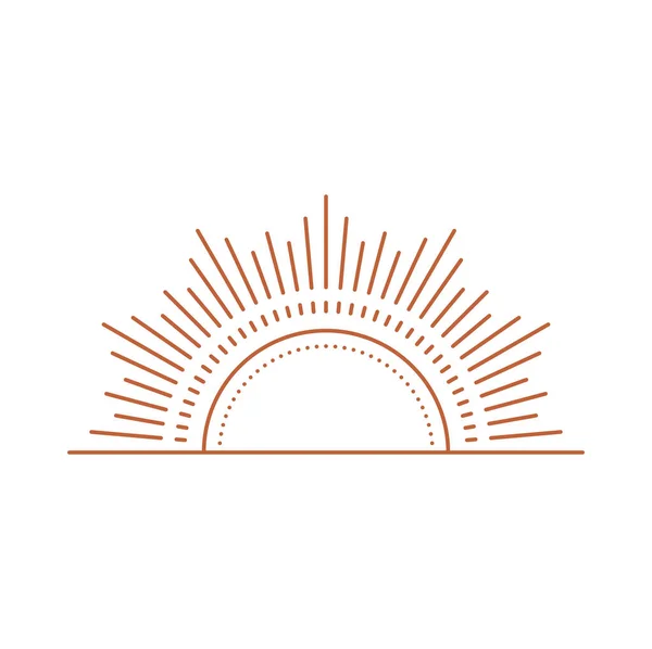 摘要波希米亚太阳标志设计模板 装饰元素 矢量落日Boho图标 日出日晒射线隔离Boho样式图标 — 图库矢量图片