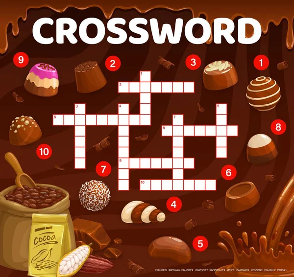 Crossword Quiz Griglia Gioco Cioccolato Latte Pralina Caramelle Caramello Souffle — Vettoriale Stock