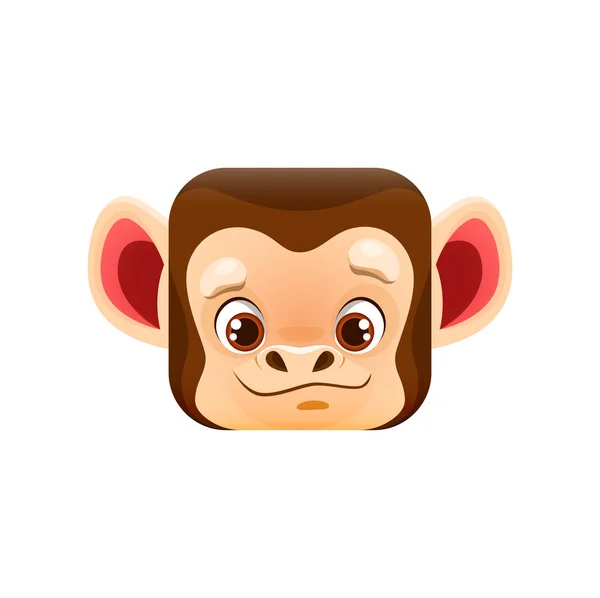 漫画猿カワイイ正方形の動物の顔 隔離されたベクトル猿のキャラクターの頭 面白い肖像画 動物園アプリのボタン アイコン グラフィックデザイン要素 — ストックベクタ