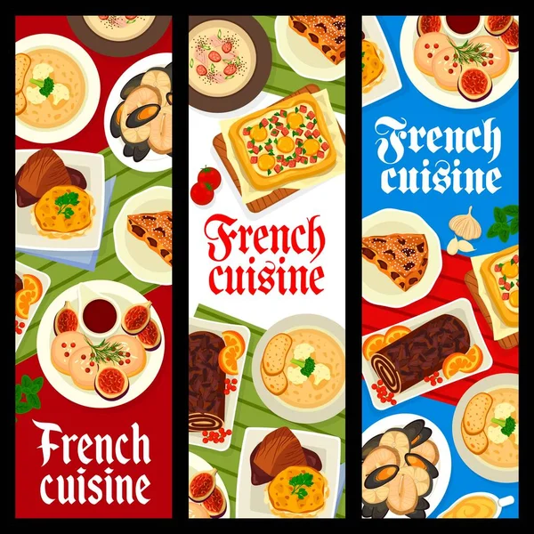 French Cuisine Banners Food Dishes Meals Plates Foie Gras Onion — Stock Vector