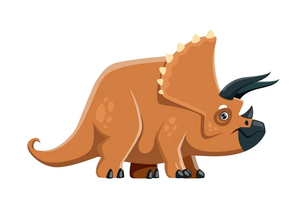 트리케라톱스 캐릭터 도마뱀 고생물학 쥬라기 시대의 동물인 트리케라톱스 공룡은 귀엽고 — 스톡 벡터