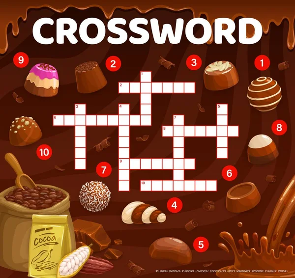 Kreuzworträtsel Spiel Gitter Vollmilchschokolade Praline Und Fudge Bonbons Souffleuse Trüffel — Stockvektor
