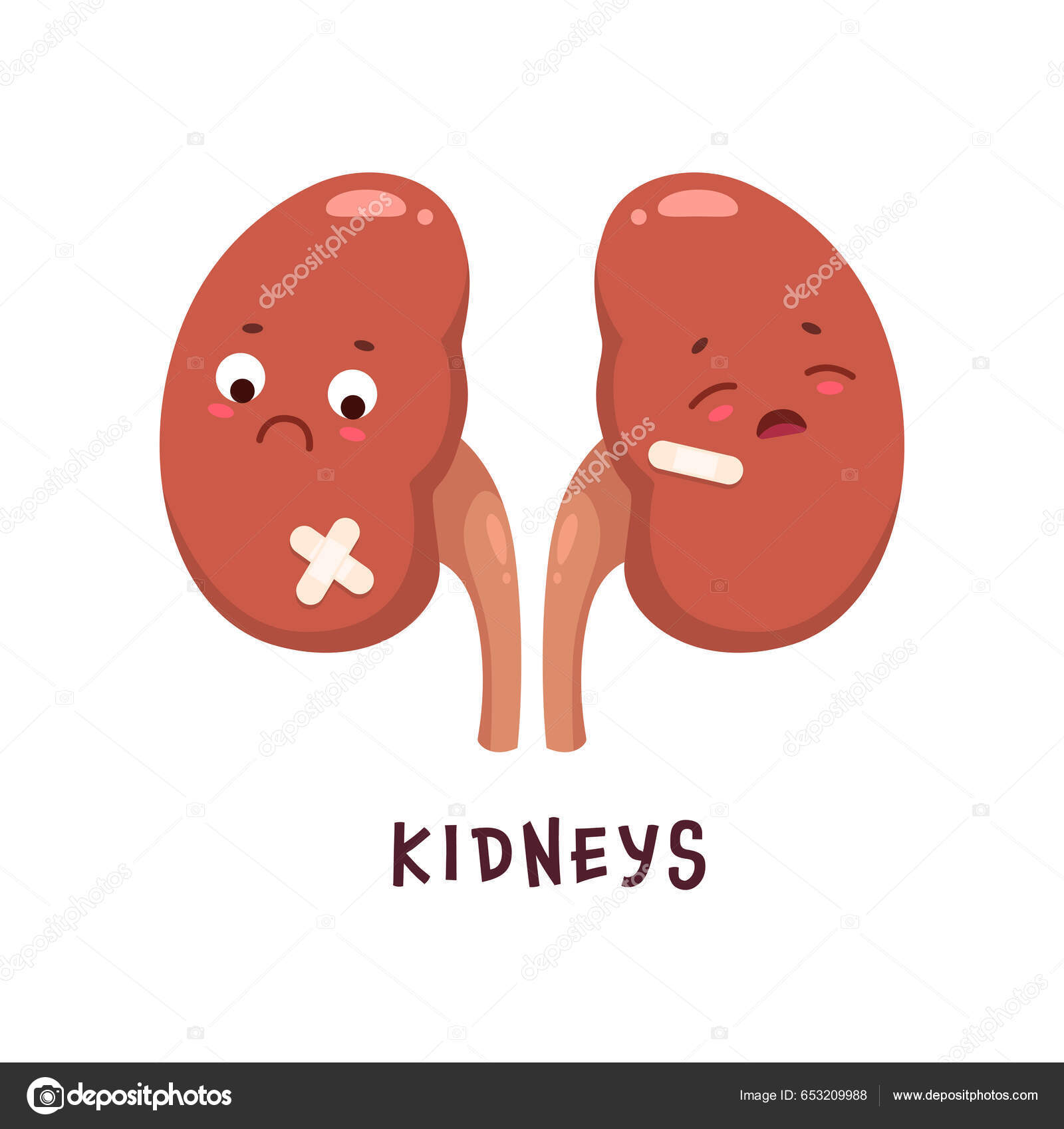 Kidneys Sick Body Organ Character Injured Unhealthy Cartoon Vector  Personage Stock Vector by ©VectorTradition 653209988, image size:1600x1697