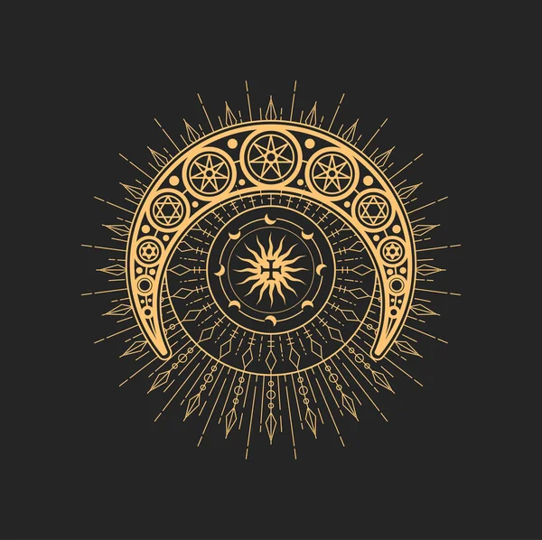 Croissant Lune Étoiles Puissant Symbole Occulte Ésotérique Croisé Signe Magique — Image vectorielle
