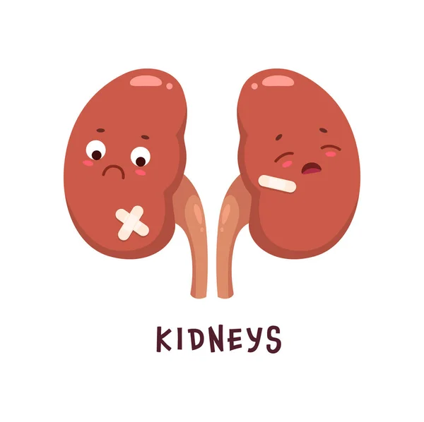 Kidneys Sick Body Organ Character Injured Unhealthy Cartoon Vector Personage — Stock Vector