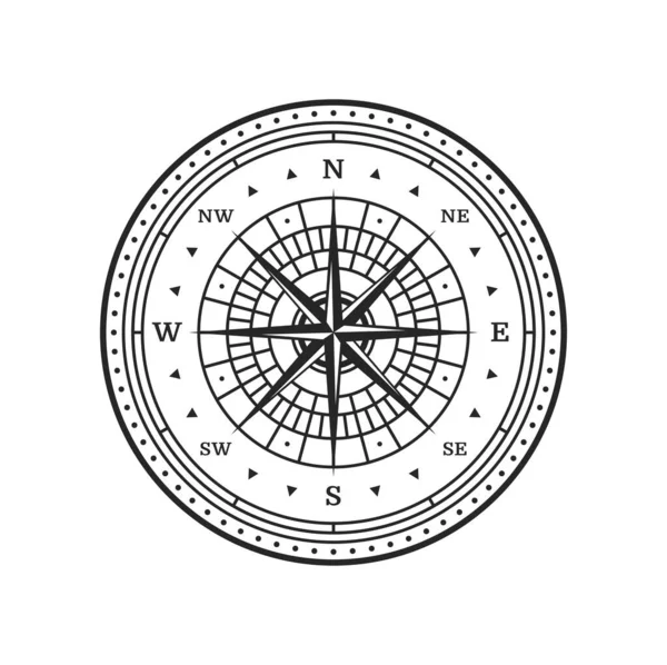 旧指南针古色古香的地图风带着矢量北星 南方向的箭头上升 航海探险 旅行和制图标志与古代航海罗盘风车 — 图库矢量图片