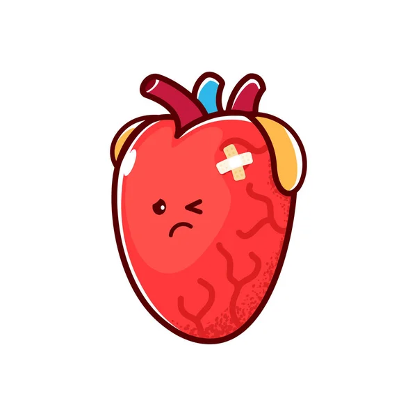 Dessin Animé Malheureux Personnage Cardiaque Malade Organe Humain Malsain Icône — Image vectorielle