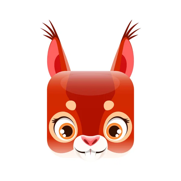 漫画リスかわいい正方形の動物の顔 孤立ベクトルの森のキャラクターの肖像画 ゲームやアプリのボタン アイコン グラフィックデザイン要素 リスの頭 — ストックベクタ