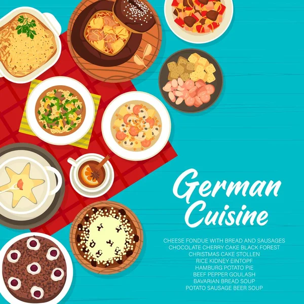 German Cuisine Restaurant Menu Cover Design Chocolate Cherry Cake Black — Stock Vector