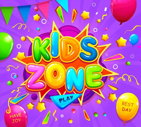 Banner Zona Infantil Com Balões Bandeiras Confetes Fundo Desenho Animado — Vetor de Stock