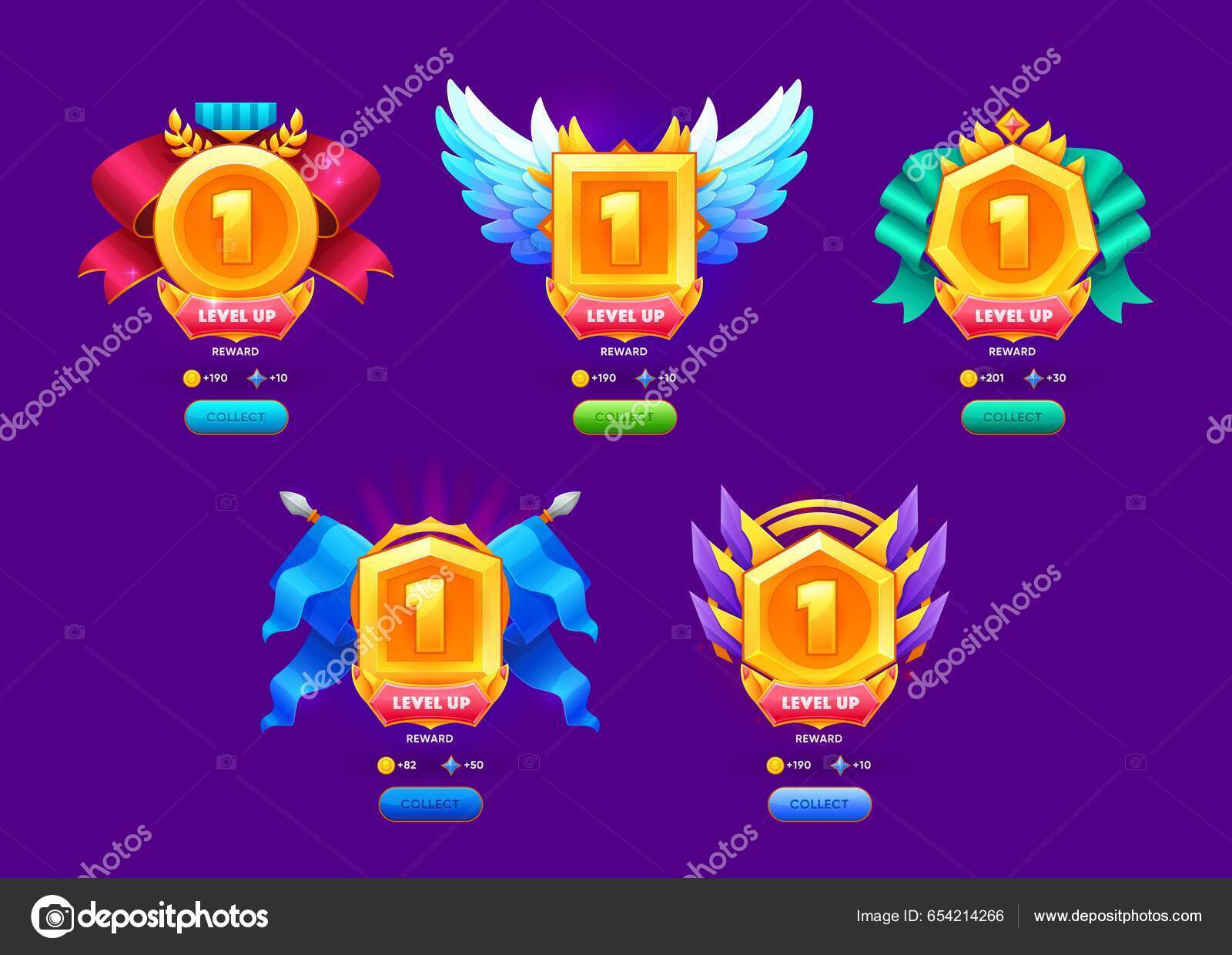 Emblemas de prêmio de ouro para ganhar no jogo imagem vetorial de