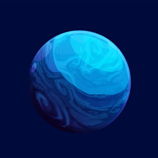 ファンタジー銀河ゲームやエイリアンの世界の地球 ベクトル宇宙のための漫画の青い宇宙惑星 外宇宙に氷の表面が凍る幻想的な銀河系外惑星 — ストックベクタ