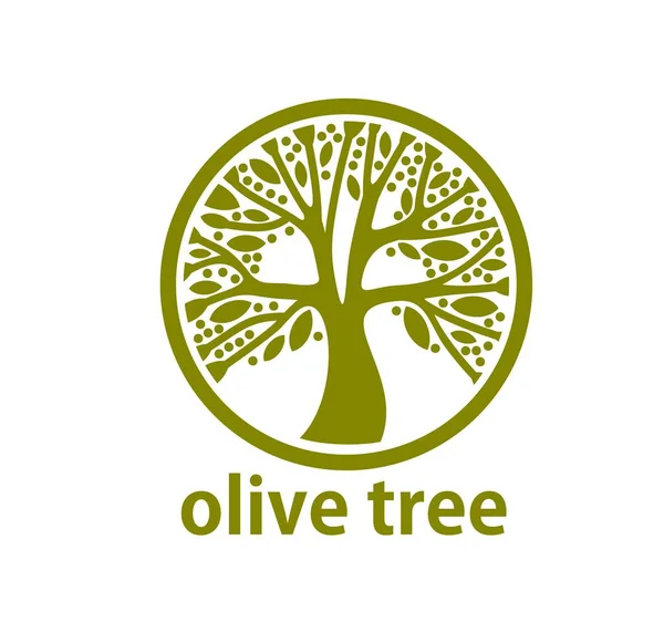 Значок Оливкового Дерева Этикетки Оливкового Масла Зеленый Лист Растения Органических — стоковый вектор