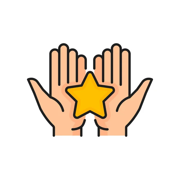 Gold Star Hands Icon Vector Quality Rating Customer Satisfaction Review — Stock Vector