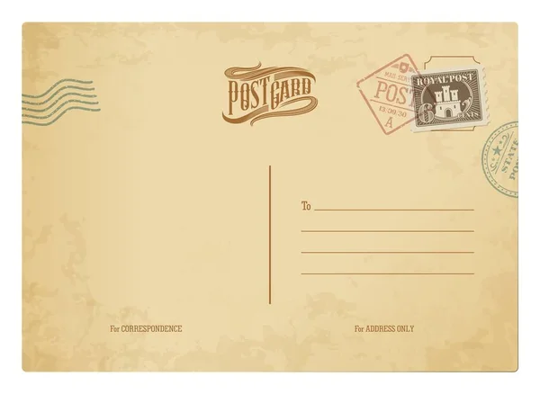 Postal Con Sellos Vintage Tarjeta Postal Retro Postal Vector Papel — Vector de stock