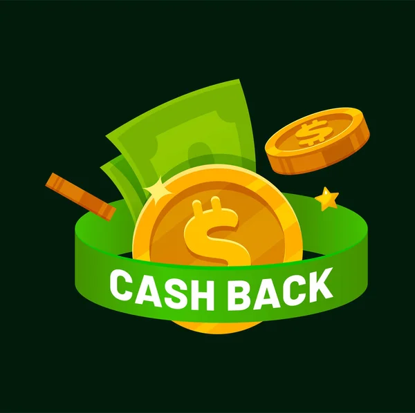 Cash Back Service Dollars Coins Money Bonus Vector Refund Rebate — Stock Vector