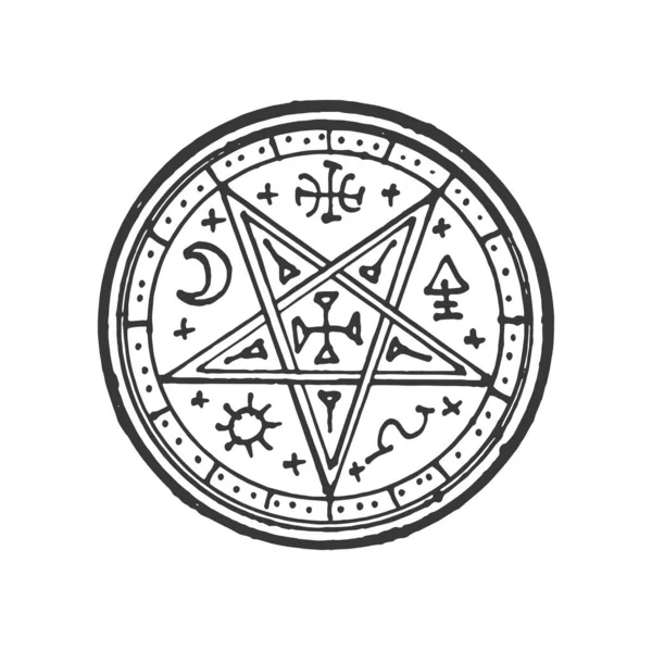 Amuleto Esotérico Mandala Talismã Mágico Círculo Isolado Com Pentagrama Vetor —  Vetores de Stock
