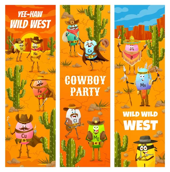 Wild West Party Westerse Cartoon Cowboy Sheriff Bandiet Rover Vitamine — Stockvector