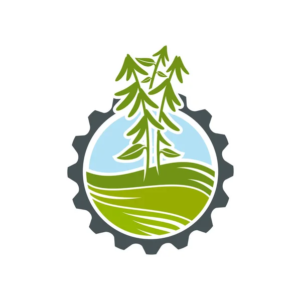 農業アイコン 宗谷ビーンフィールド 自然食品の生産 農業技術や農業会社のベクトルのシンボル 農業事業プランテーションの紋章や農場の植物のシルエット 歯車で署名 — ストックベクタ